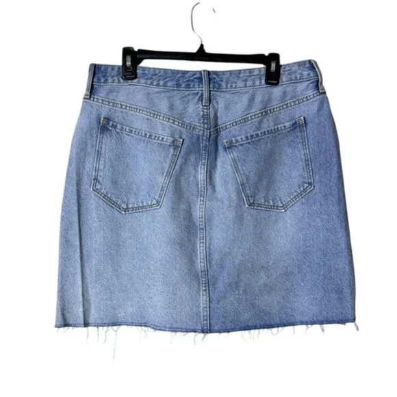 Y2K Old Navy Jean Mini Skirt Size 14 Button Fly Festival Distressed Blue Denim - Picture 3 of 9